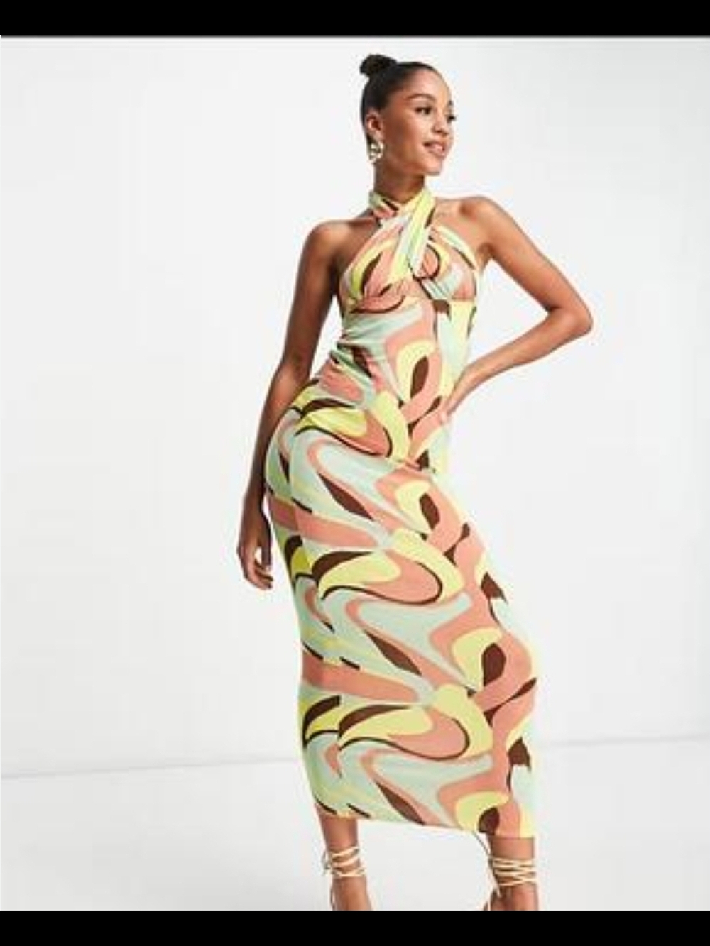ASOS Hulter Midi Dress in Pastel Swirl Print